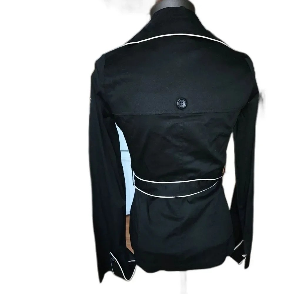 Sugar Tart Women's Black Pea Coat White Trim Size S - Picture 3 of 7